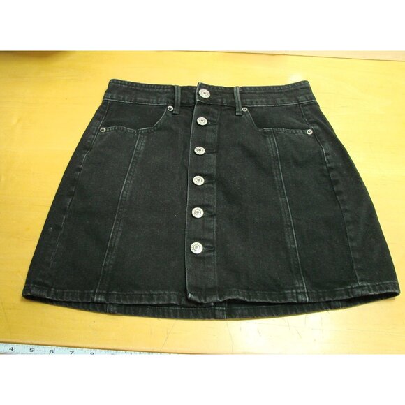 American Eagle Full Button Y2K Jeans Mini Skirt Size 0 Black Wash Denim Pockets - Picture 6 of 12